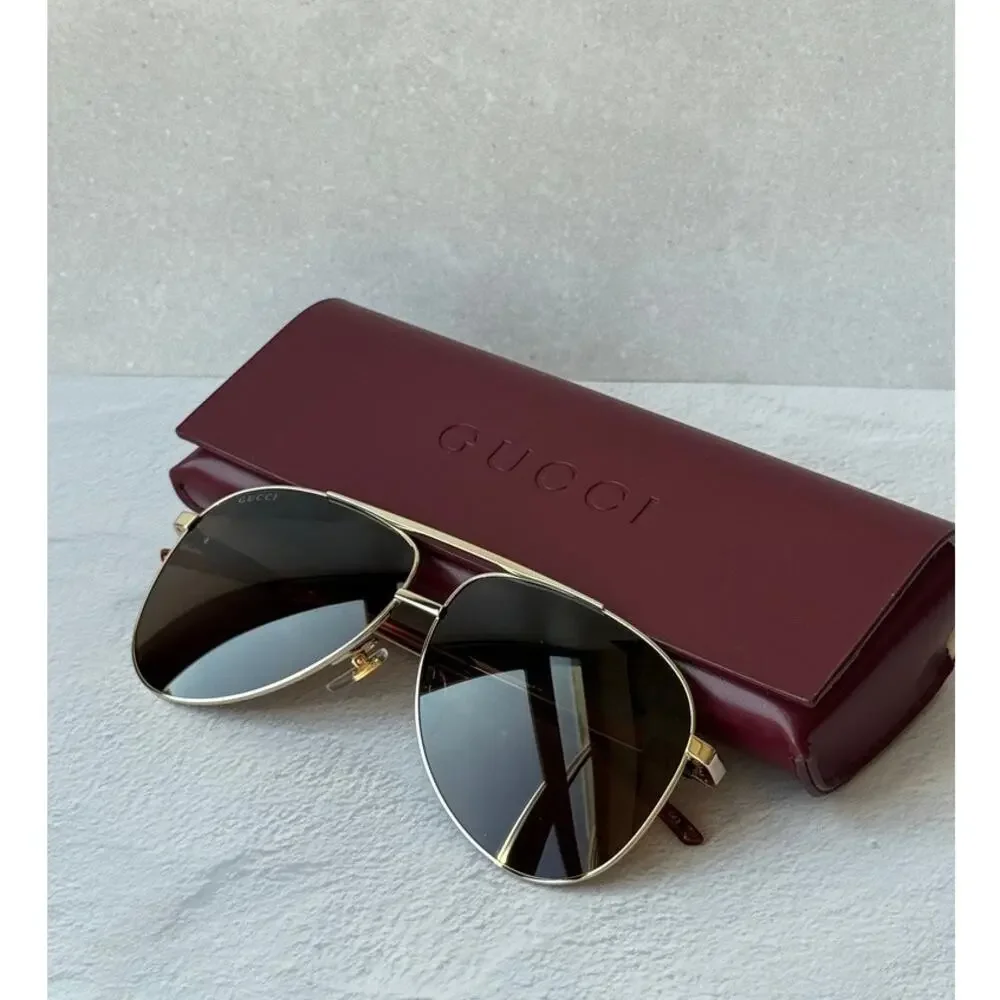 NEW Gucci GG1677S Gold Brown Lens Aviator Sunglasses $630